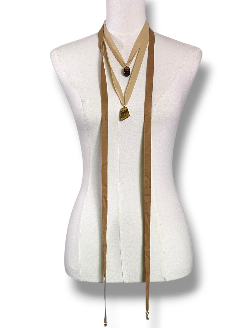Free People Ariana Ost Ribbon Tigers Eye Wild Unknown Layered Necklace NWT - Picture 3 of 14